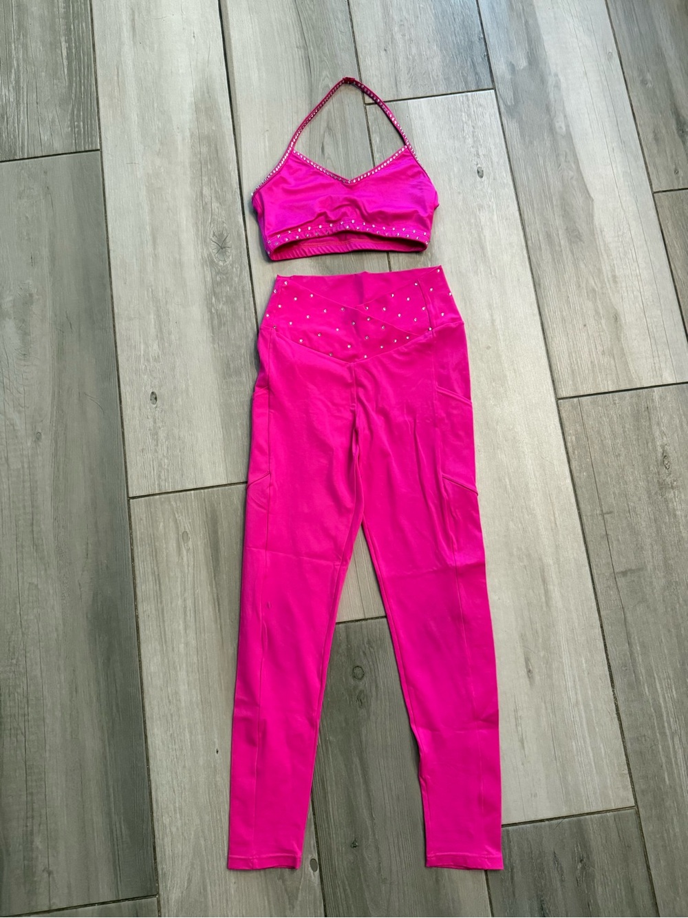 Pink High-Waist Active Leggings with Matching Sports Bra